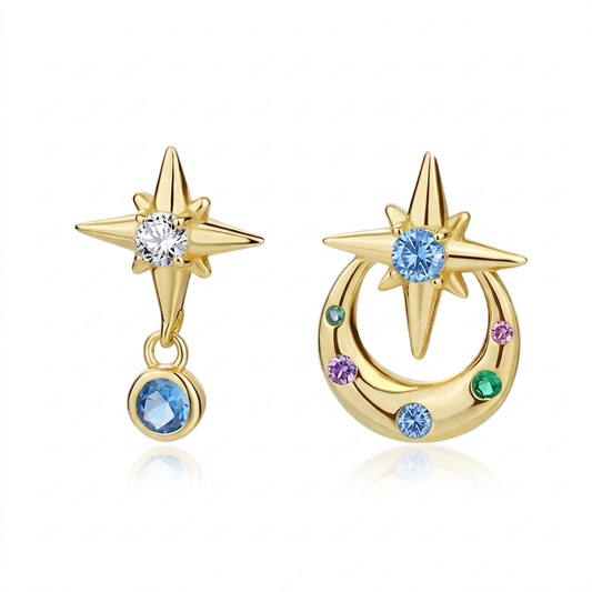 Aretes Estrella de Ocho Puntas Multicolor