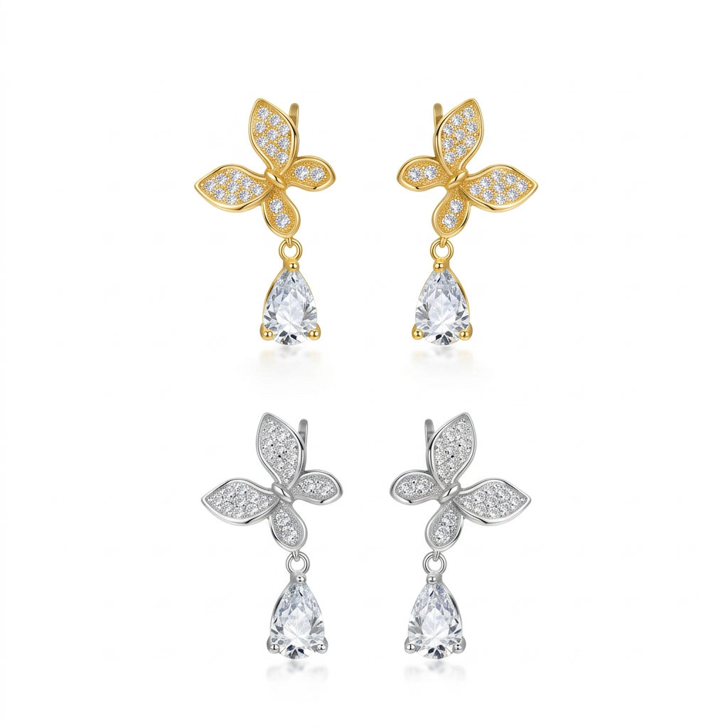 Aretes Colgantes Mariposa con Zirconias