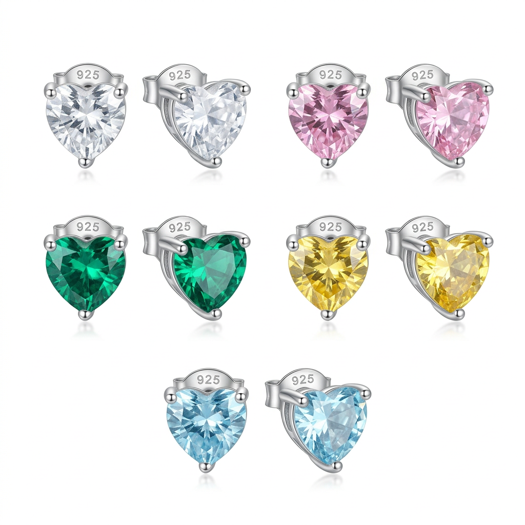Aretes Mini Corazón con Zirconia de Color
