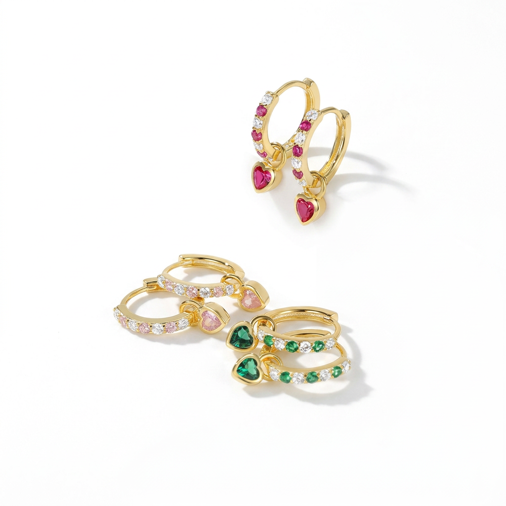 Arracadas Corazón de Color con Zirconia