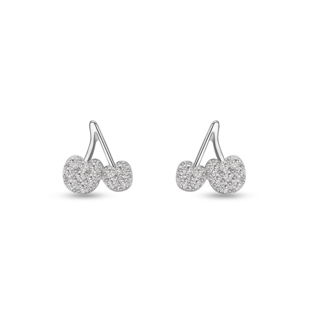 Aretes de Botón Cereza con Zirconias