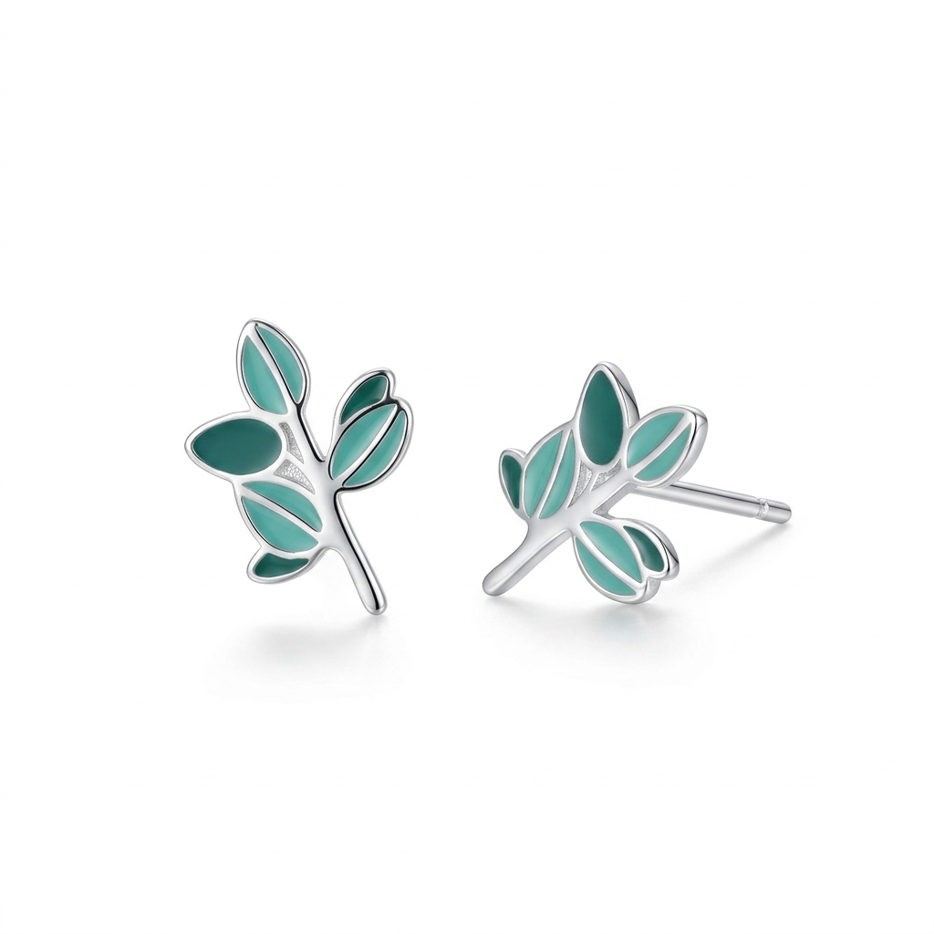 Aretes Hojas Esmaltadas Verdes
