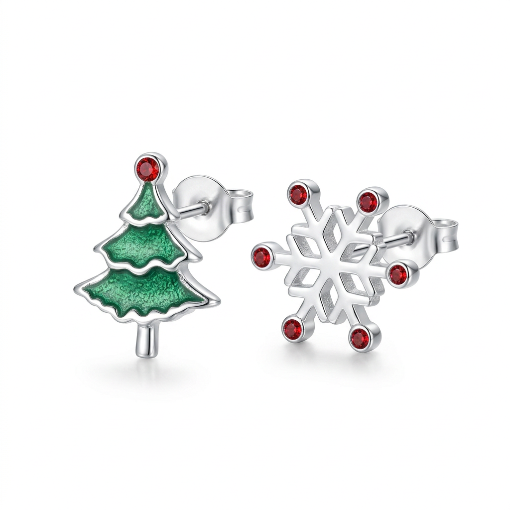 Aretes Asimétricos Copo de Nieve y Árbol