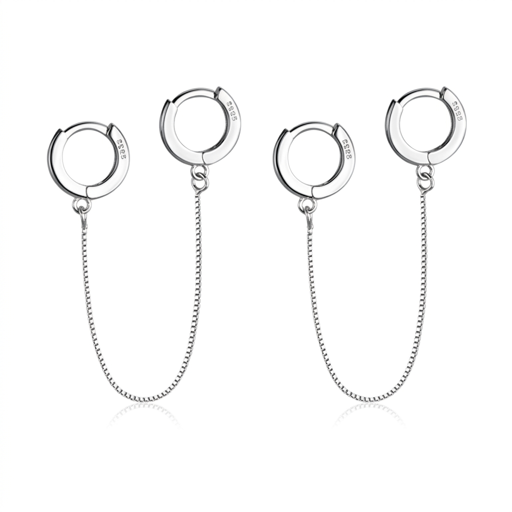 Arete Individual Doble Aro con Cadena