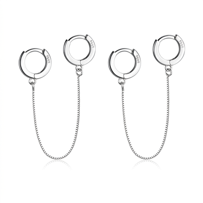 Arete Individual Doble Aro con Cadena