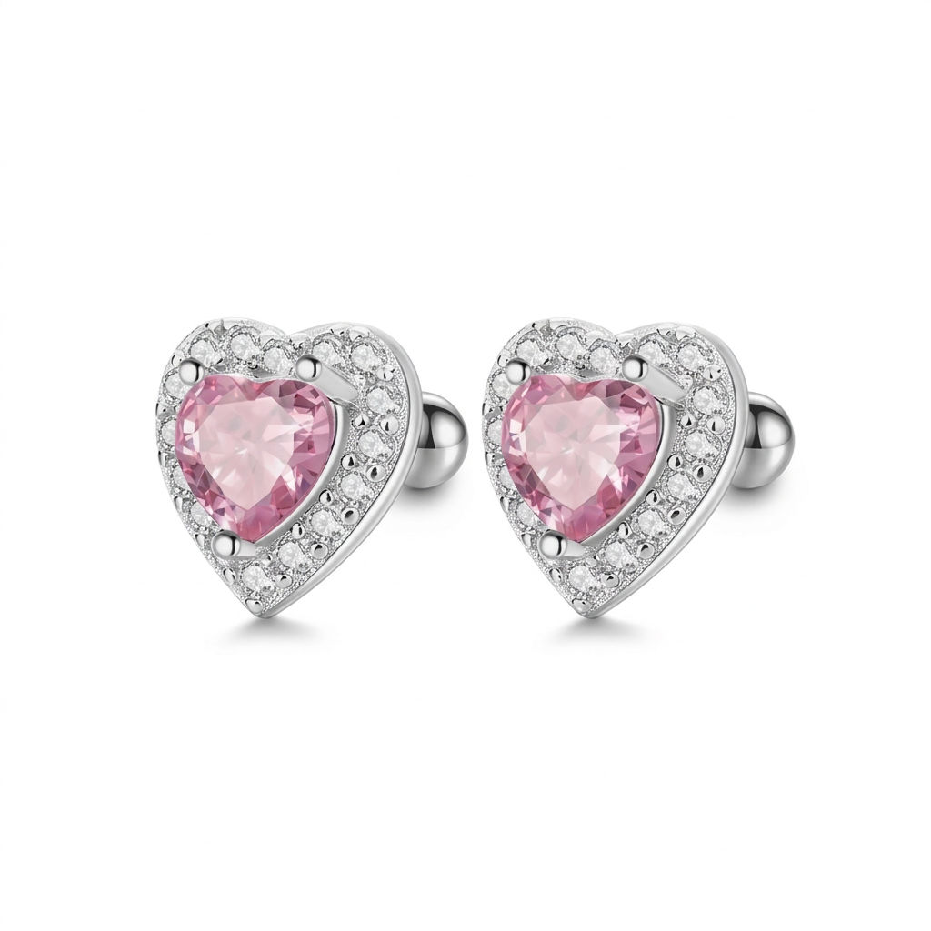 Aretes Corazón Rosa o Rojo con Zirconia