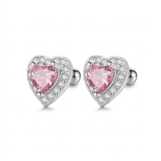 Aretes Corazón Rosa o Rojo con Zirconia