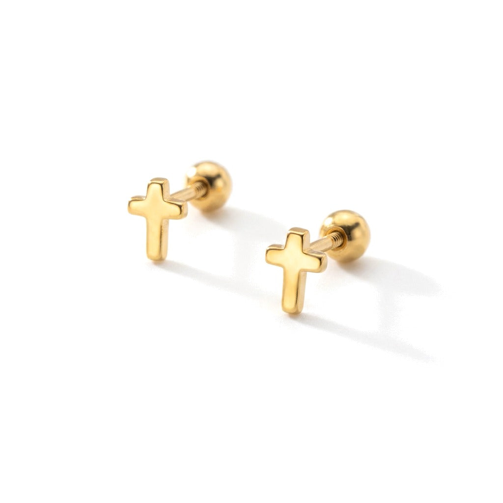 Aretes Mini Cruz con Cierre de Rosca