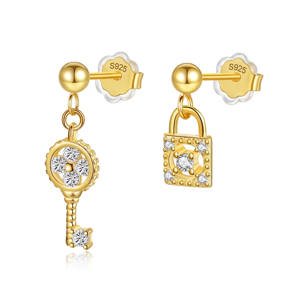 Aretes Asimétricos Llave y Candado