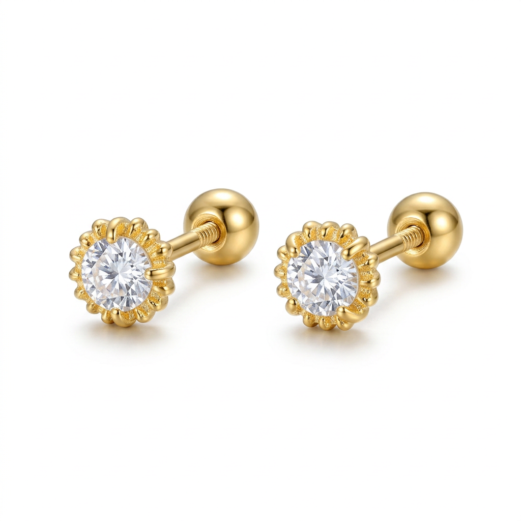 Aretes Clásicos con Zirconia Blanca