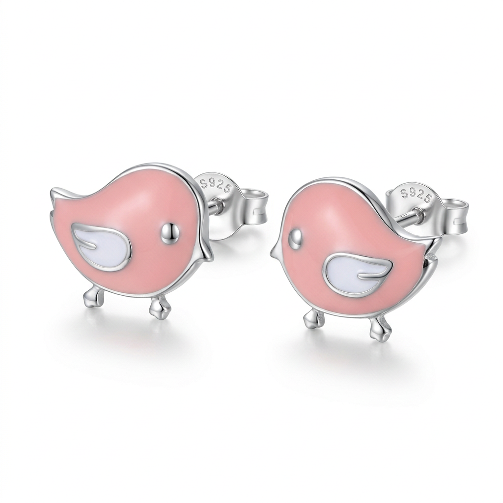 Aretes Pajaritos Rosas Esmaltados