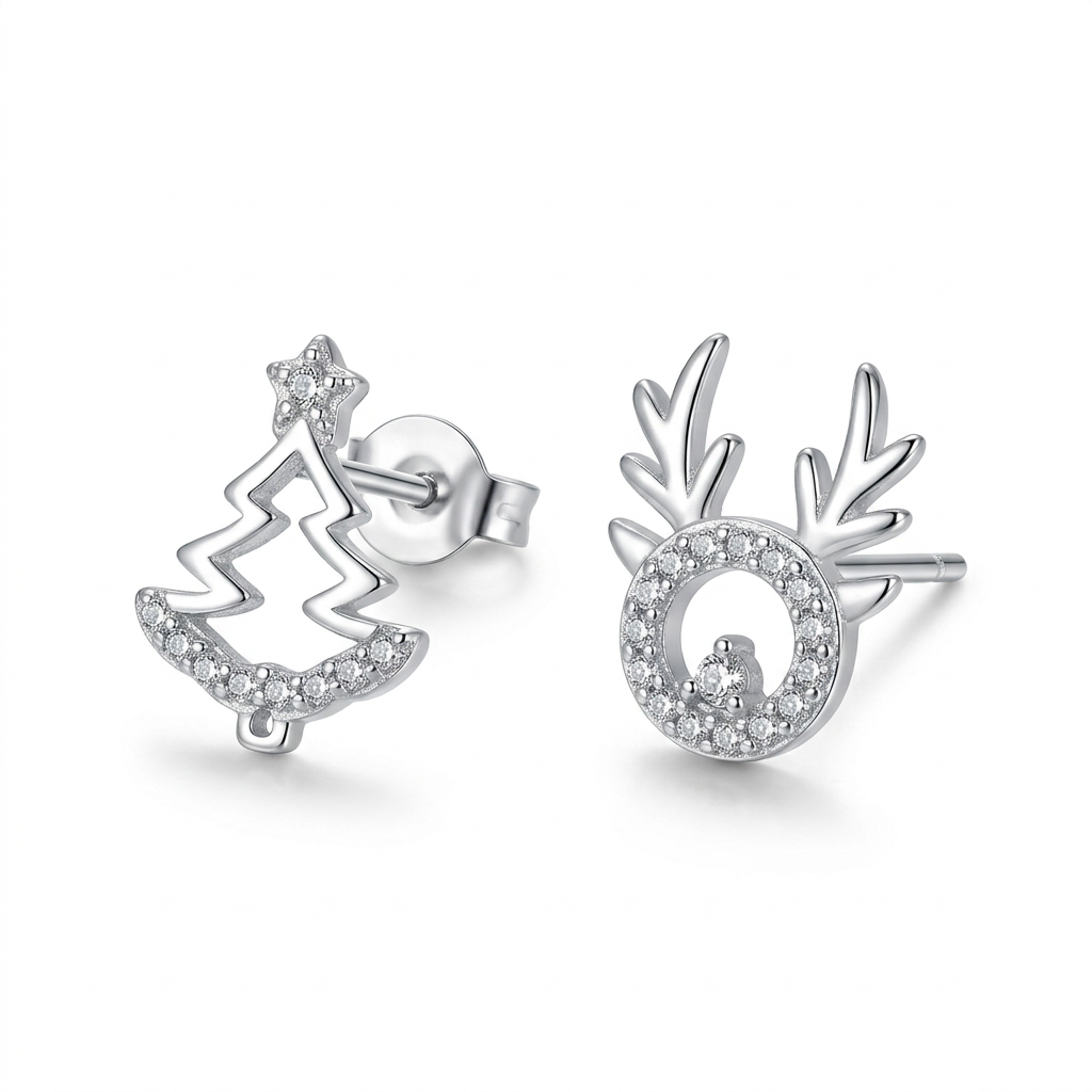 Aretes Asimétricos Reno y Árbol de Navidad