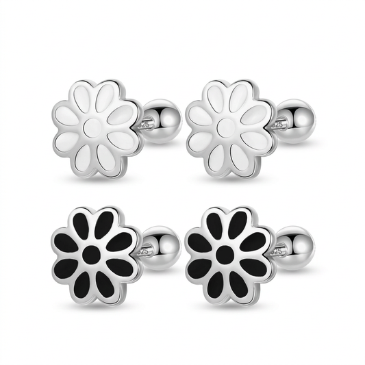 Aretes Flor Esmaltada con Cierre de Rosca