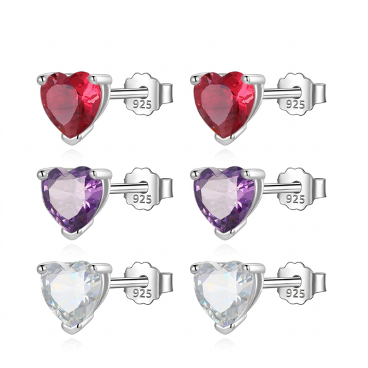 Aretes Corazón con Zirconia de Color