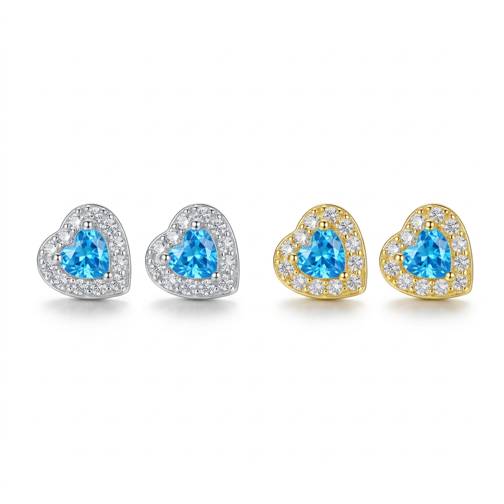 Aretes Corazón con Piedra Azul