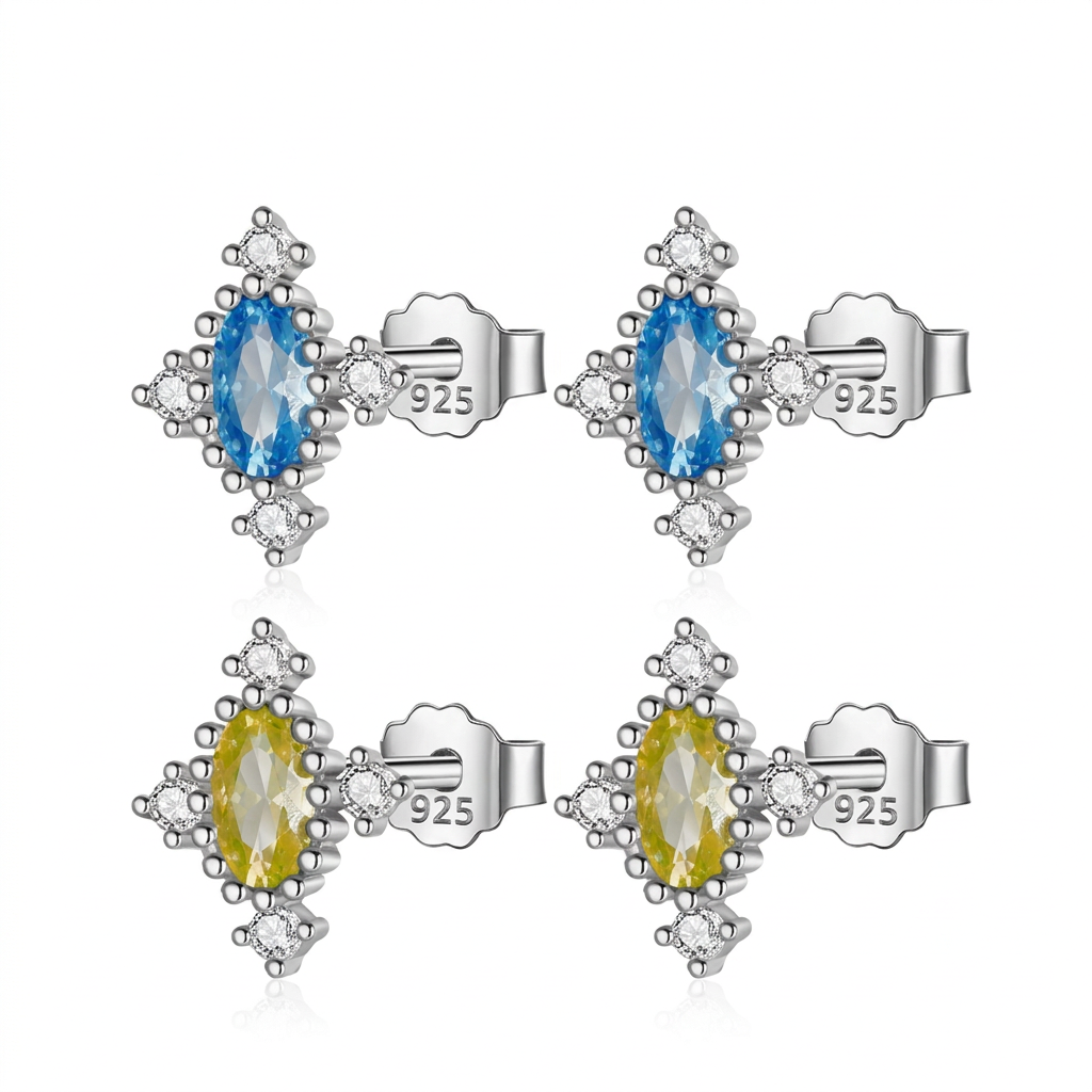 Aretes Geométricos con Zirconia de Color