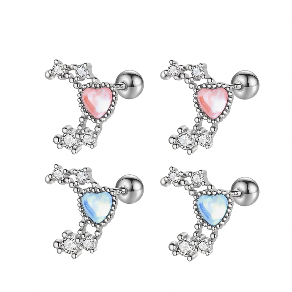 Aretes Luna y Corazón Brillantes