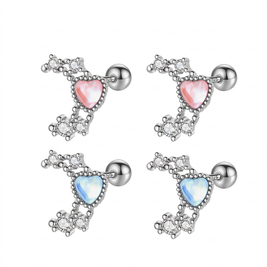 Aretes Luna y Corazón Brillantes