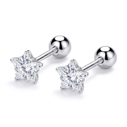Aretes Bolita Brillante con Estrella
