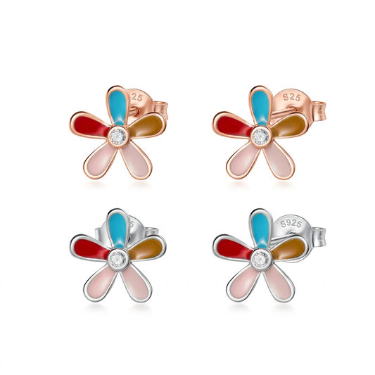 Aretes Flor de Cinco Pétalos de Colores