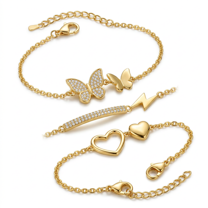 Pulsera Mariposa, Corazón Calado o Rayo