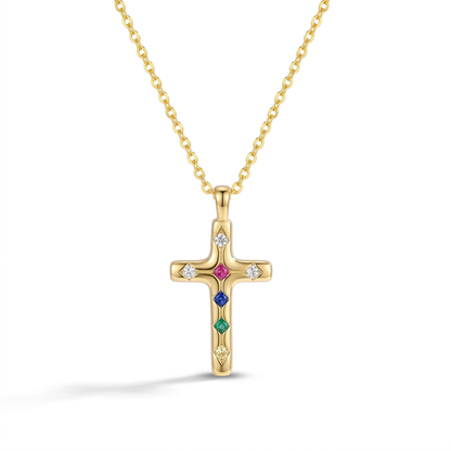 Collar Cruz con Zirconias de Colores