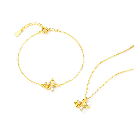 Collar o Pulsera Rosa y Mariposa con Zirconias