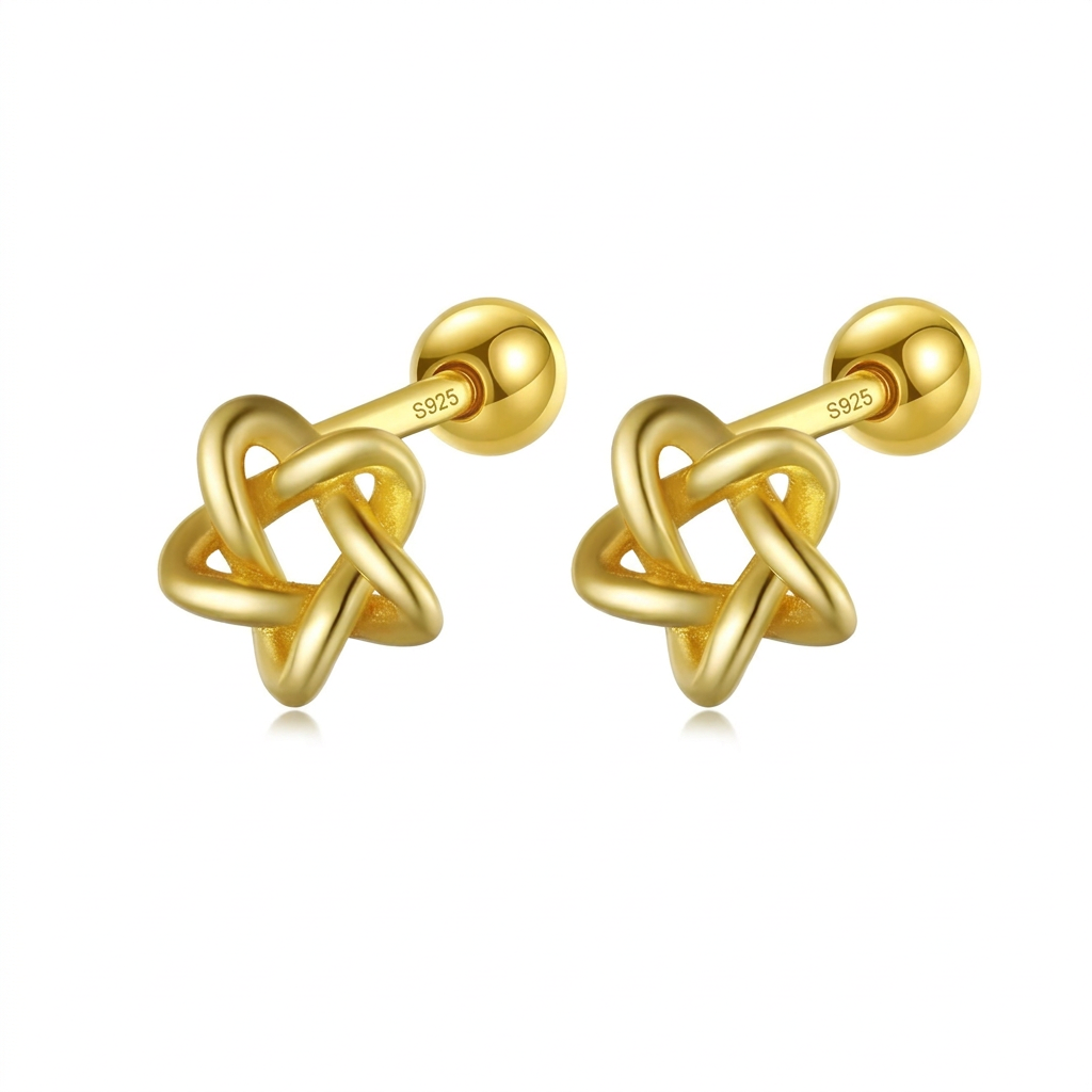 Aretes Bolita con Estrellas Caladas