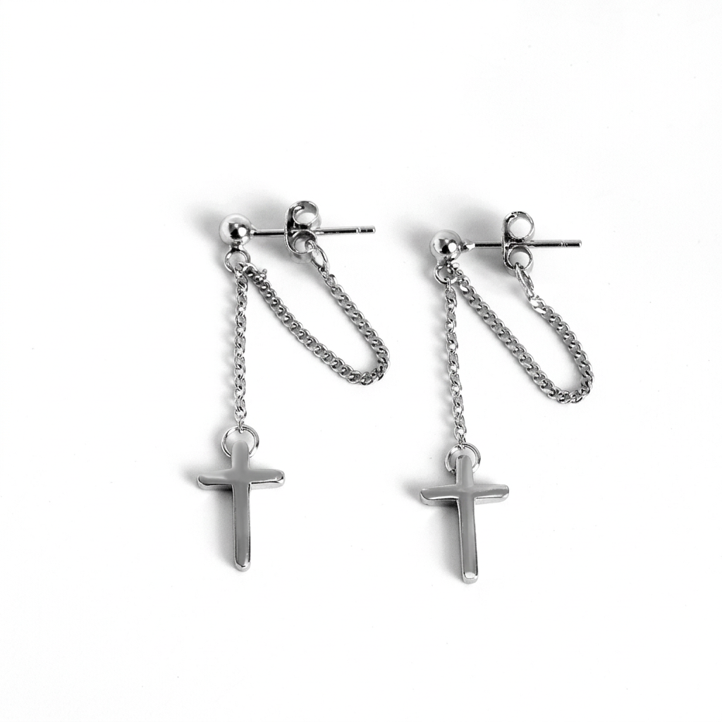 Aretes Cruz con Cadena