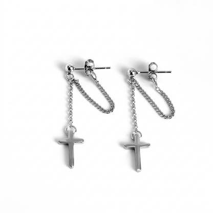 Aretes Cruz con Cadena