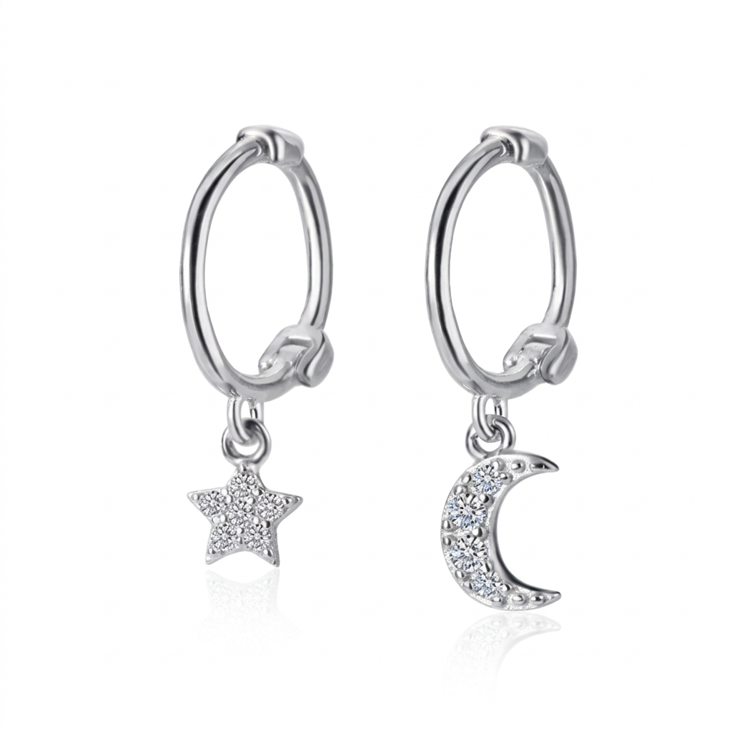 Arracadas con Dijes de Luna y Estrella