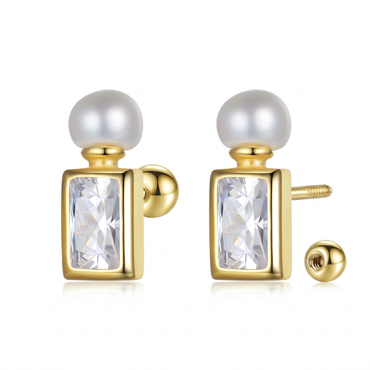 Aretes Perla con Zirconias Brillantes