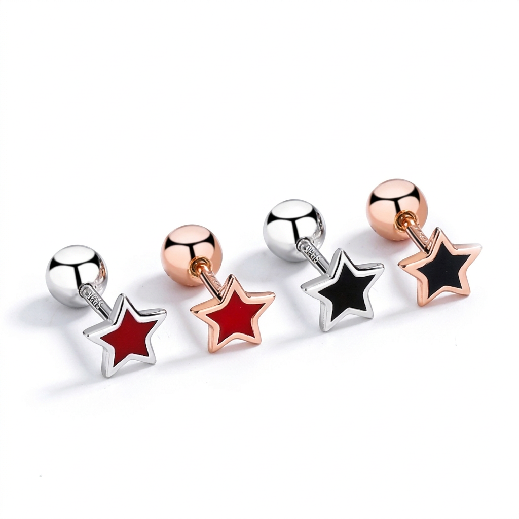 Aretes Bolita con Corazón o Estrella