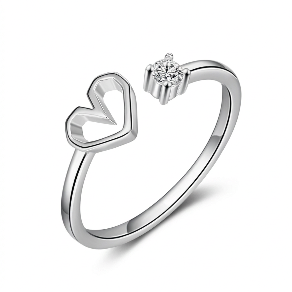 Anillo Abierto Corazón con Zirconia