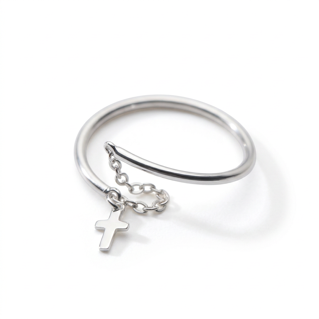 Anillo Cadena con Cruz Ajustable