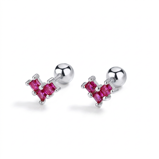 Aretes Bolita con Corazón de Zirconia