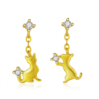 Aretes Asimétricos Gatitos con Zirconias