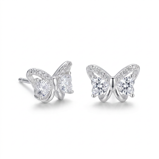 Aretes Moño con Corazón y Piedras Brillantes