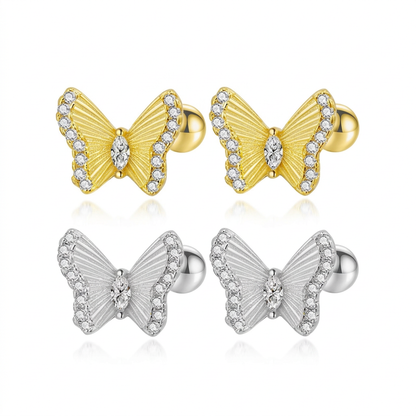 Aretes Mariposa con Zirconias y Cierre de Rosca