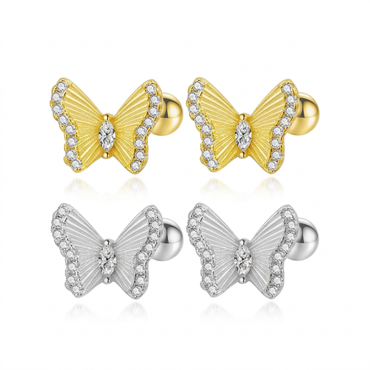 Aretes Mariposa con Zirconias y Cierre de Rosca