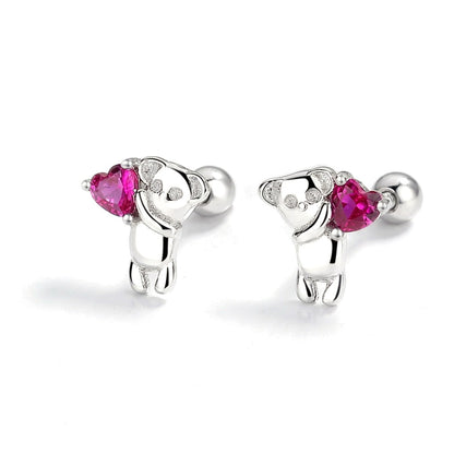 Aretes Osito con Corazón de Zirconia