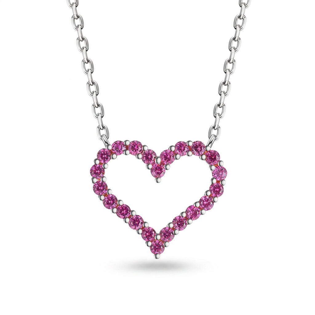 Collar Corazón con Zirconia Rosa