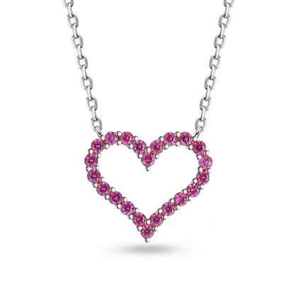 Collar Corazón con Zirconia Rosa
