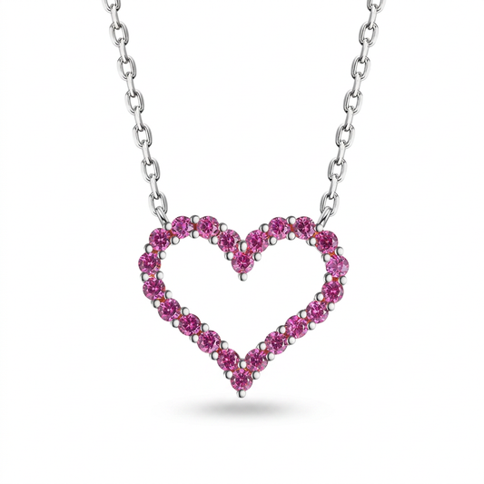 Collar Corazón con Zirconia Rosa