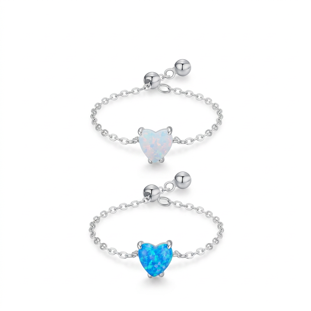 Anillo Corazón de Ópalo Ajustable