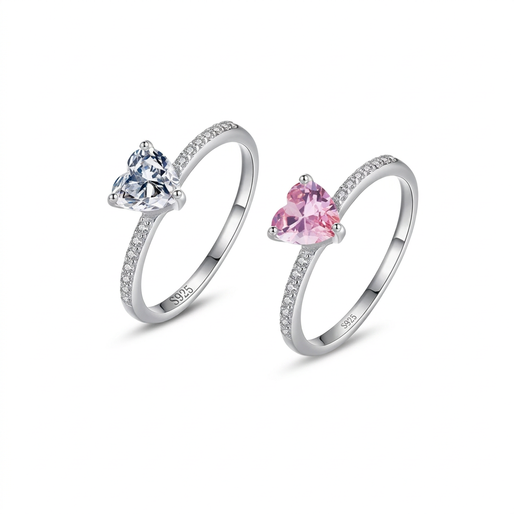 Anillo Corazón con Zirconia Rosa