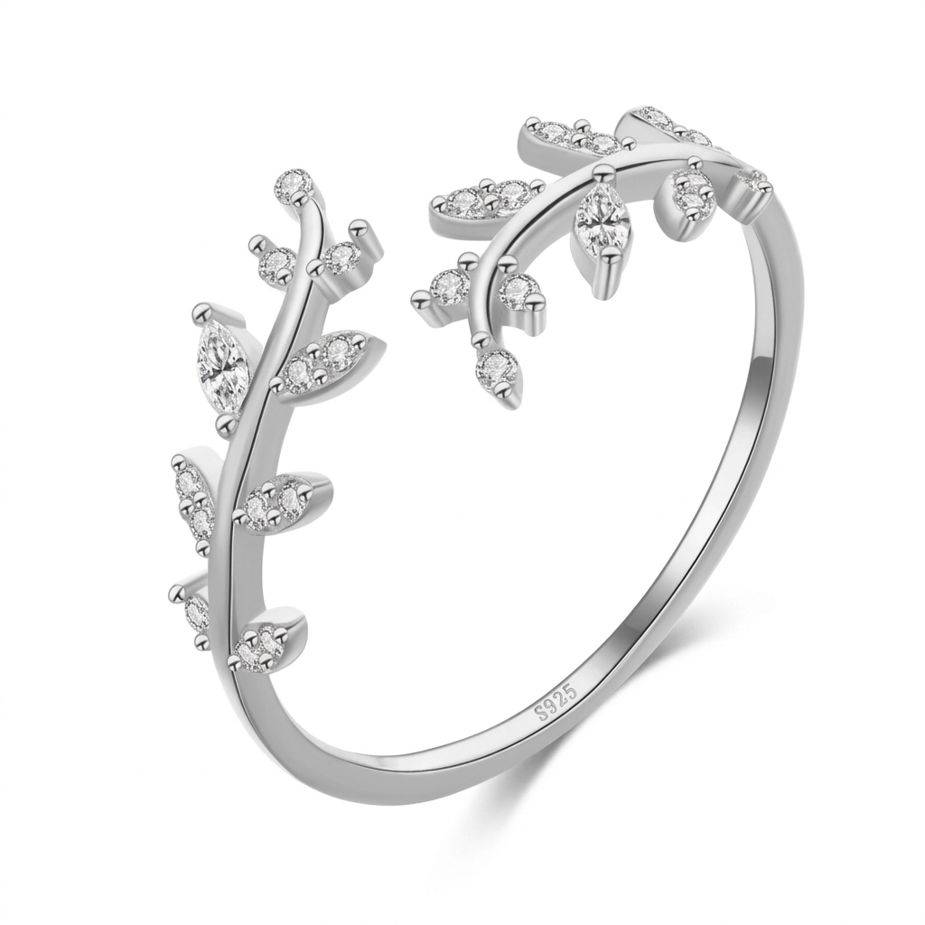 Anillo Hojas con Zirconias Ajustable