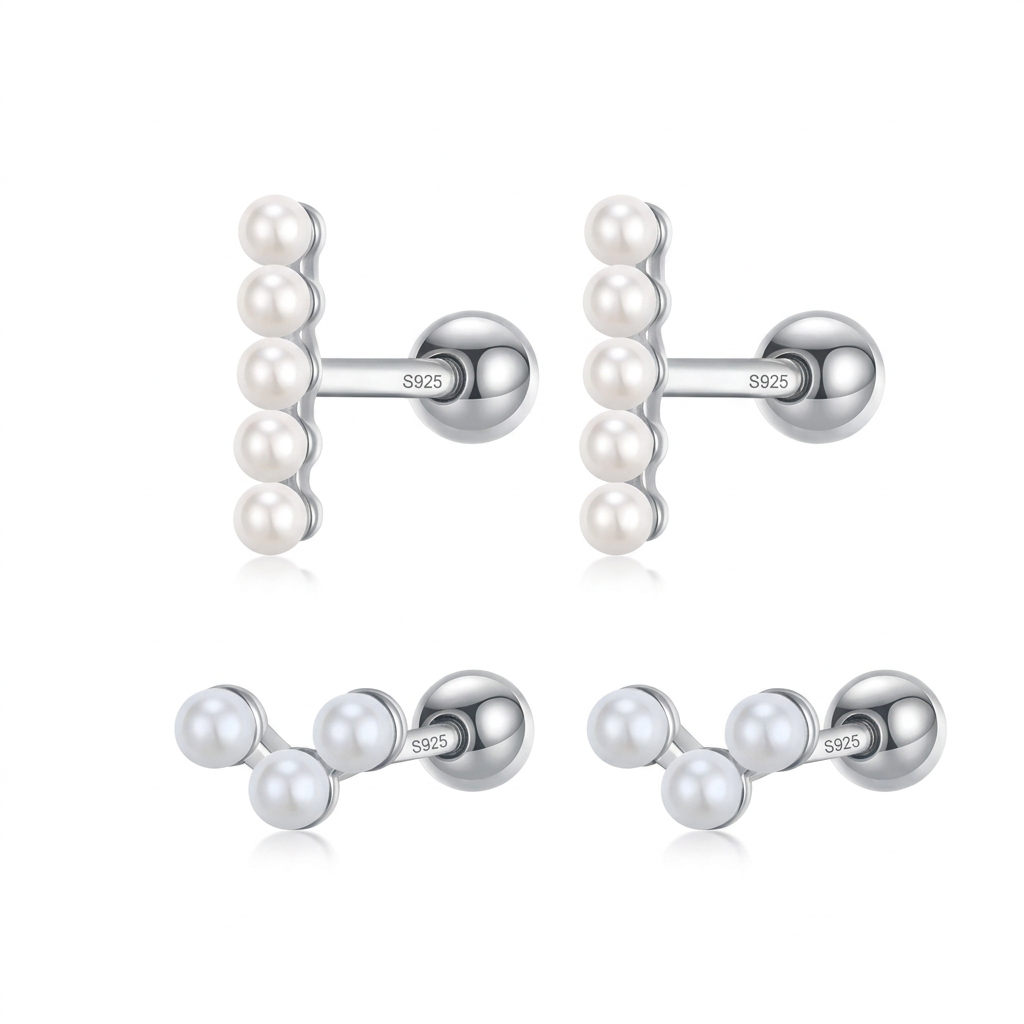 Aretes Perla con Barra o en V