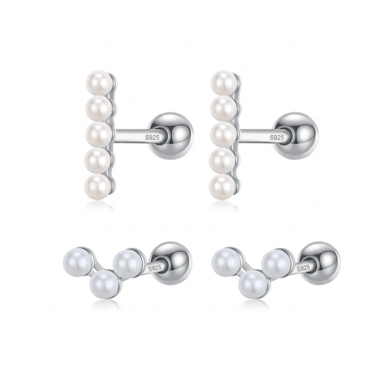 Aretes Perla con Barra o en V