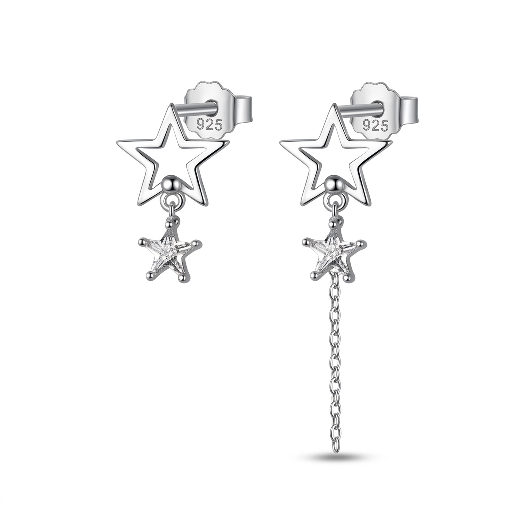 Aretes Asimétricos Estrella Colgante